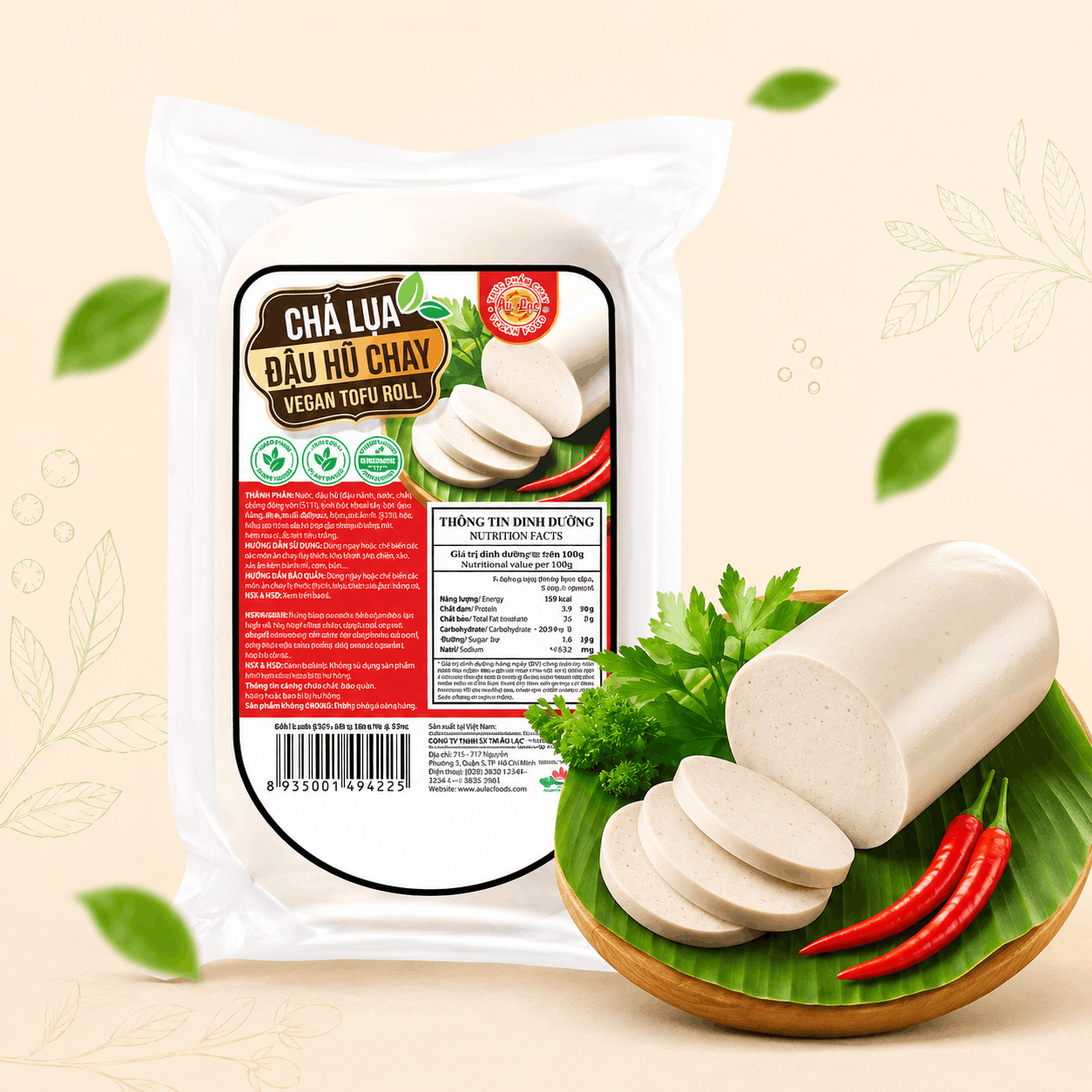 Chả Lụa Đậu Hũ 250g Tiệt Trùng Âu Lạc (Vegan)