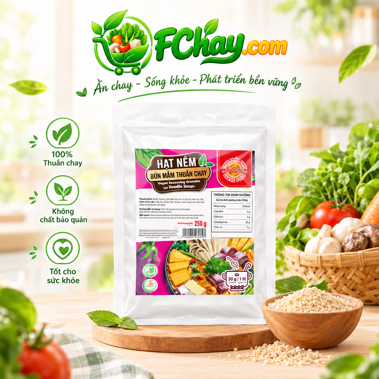 Hạt Nêm Bún Mắm Thuần Chay 250g (Vegan) Âu Lạc