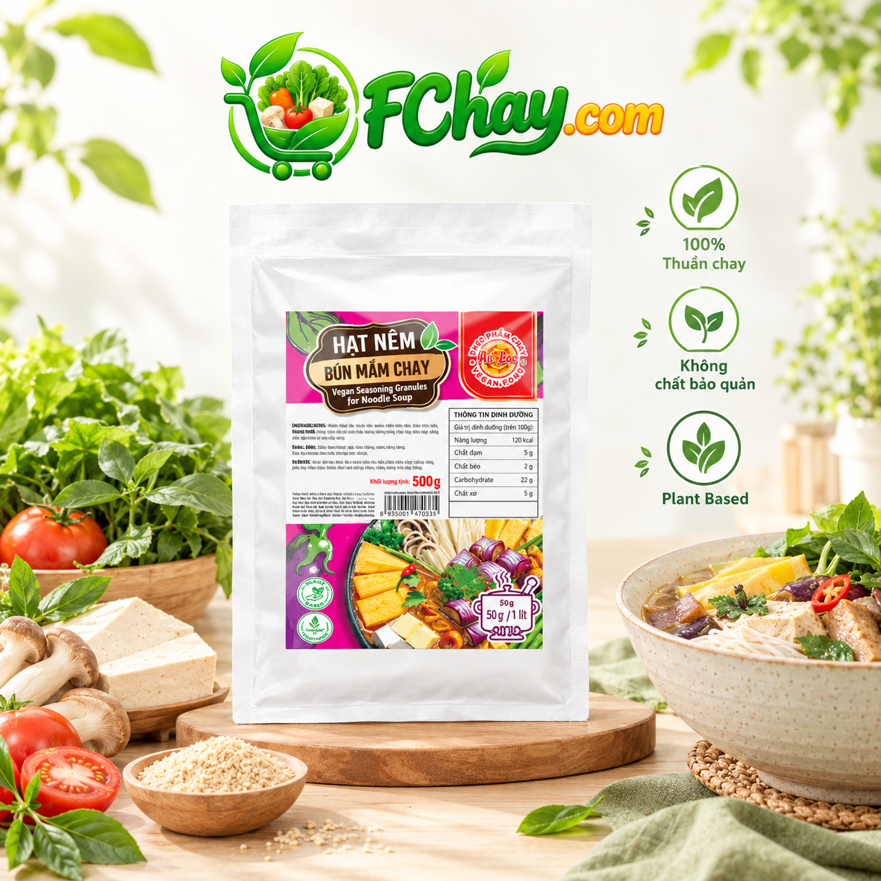 Hạt Nêm Bún Mắm Thuần Chay 500g (Vegan) Âu Lạc