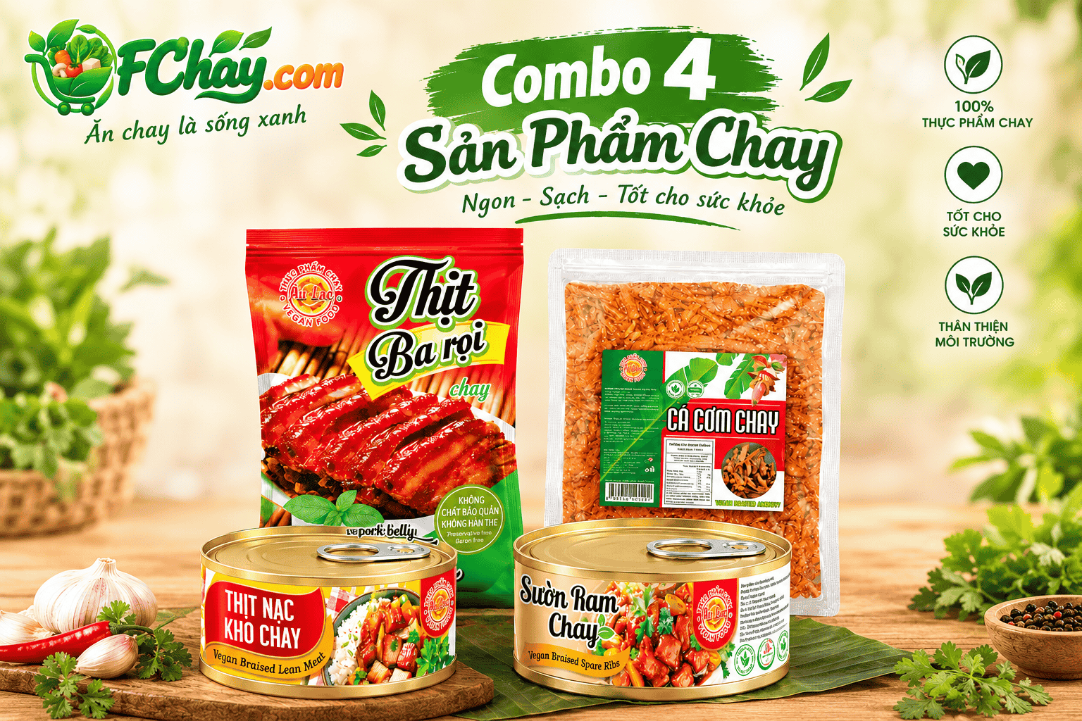 Combo Món Kho Chay Truyền Thống Âu Lạc (Thịt Nạc Khô, Ba Rọi, Sườn Răm, Cá Cơm Kho)